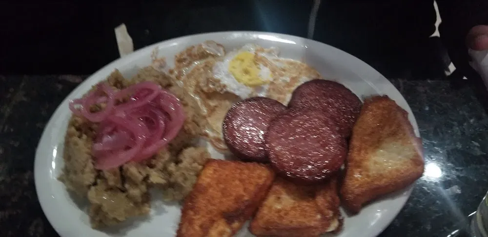 Cassava with Fried Eggs Salami and Cheese